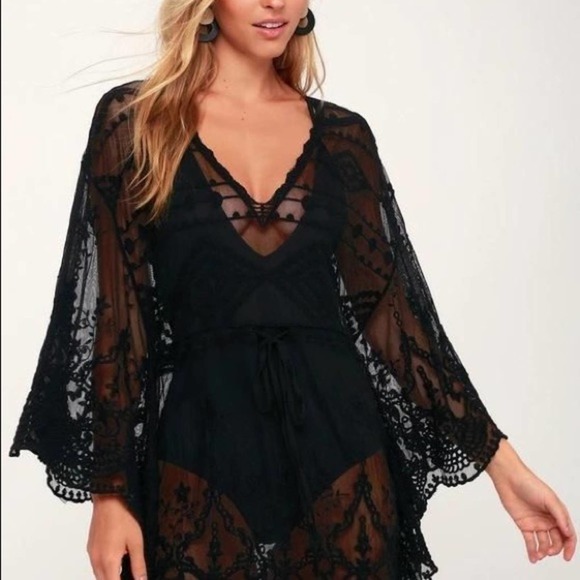 Boho Gypsy Beach Goddess Swim Cover Up Black - Picture 6 of 11